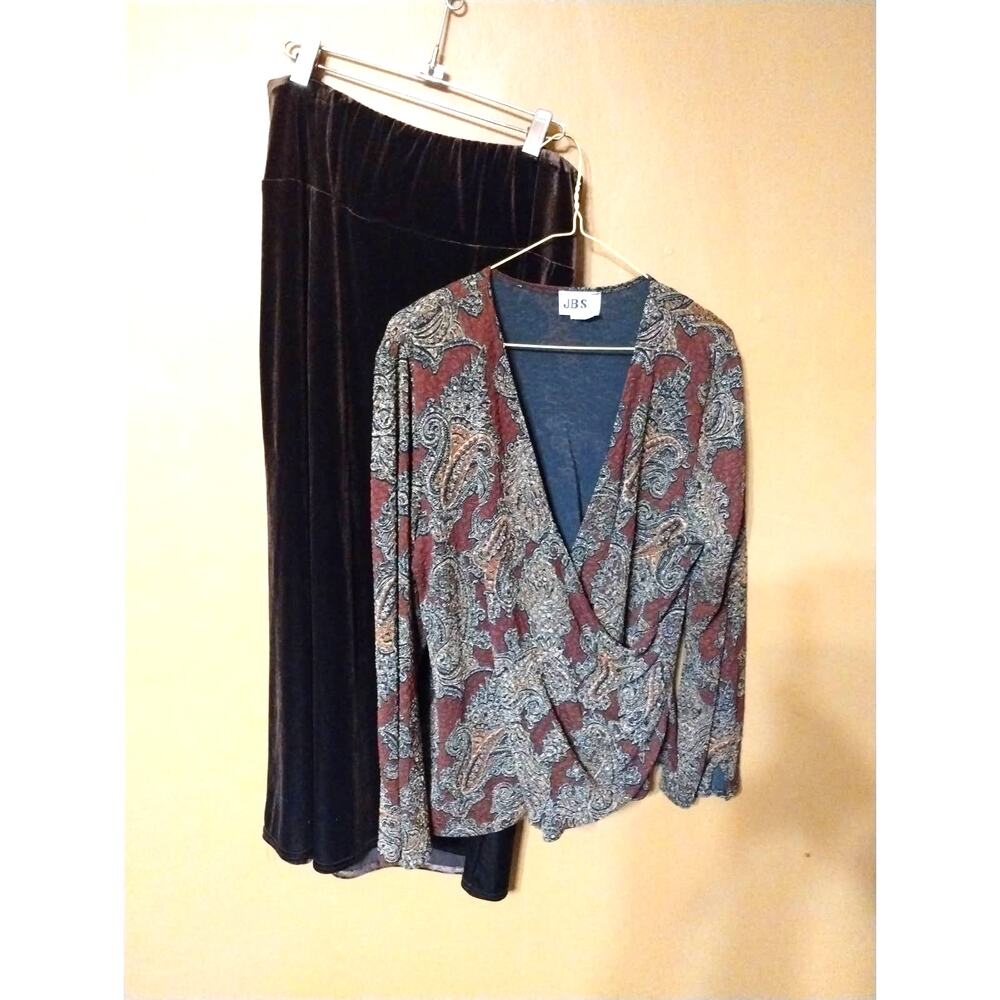 J.B.S. Ltd. Brown Velvet Skirt & Top Set